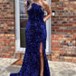 One Shoulder Sequined Long Prom Dress With Slit VMP106