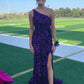 One Shoulder Sequined Long Prom Dress With Slit VMP106