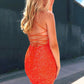 Orange Sequins Straps Short Homecoming Dress VMH32