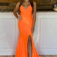 Orange Straps Satin Mermaid Long Prom Dress VMP102