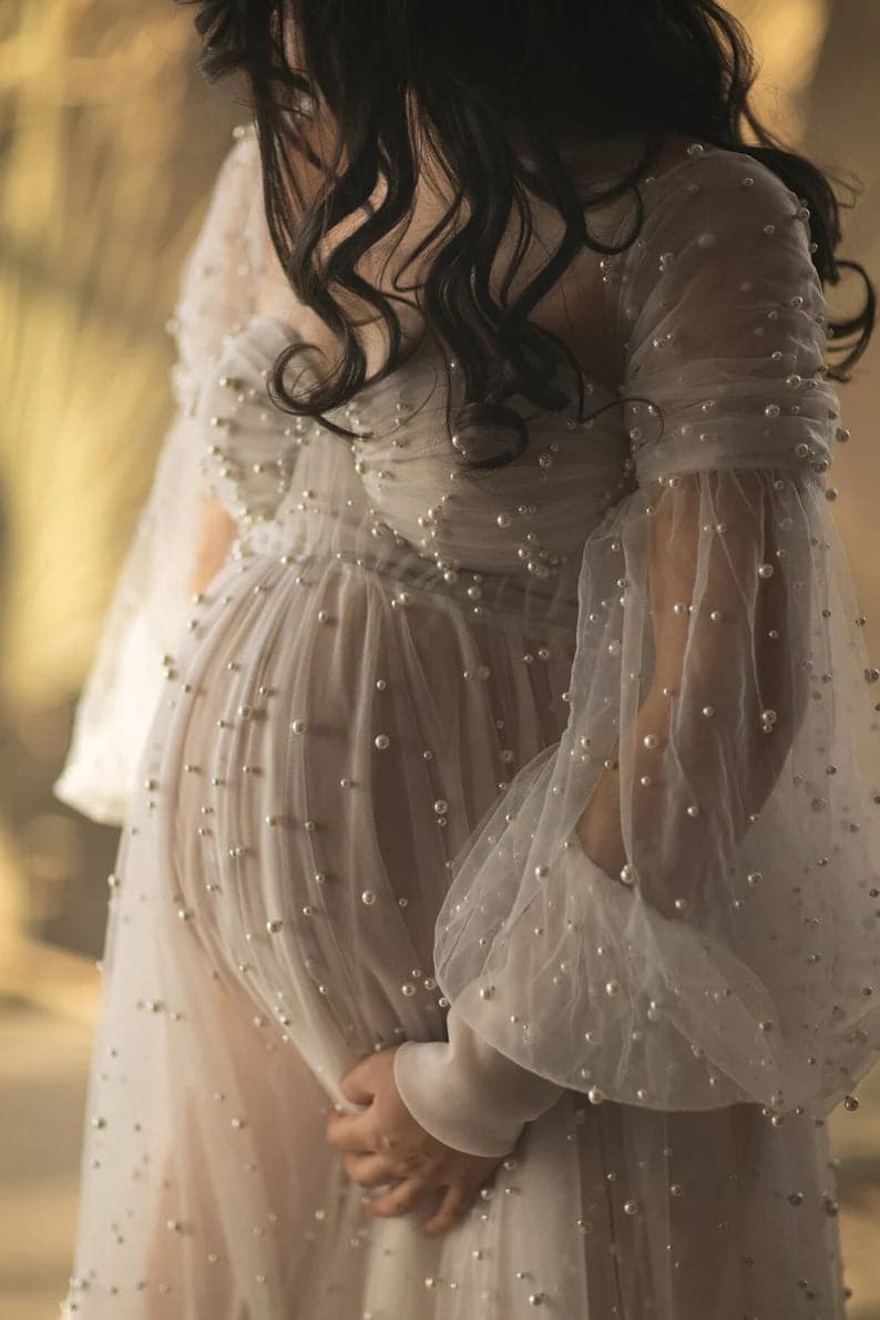 Pearl Tulle Maternity Dress For Photoshoot