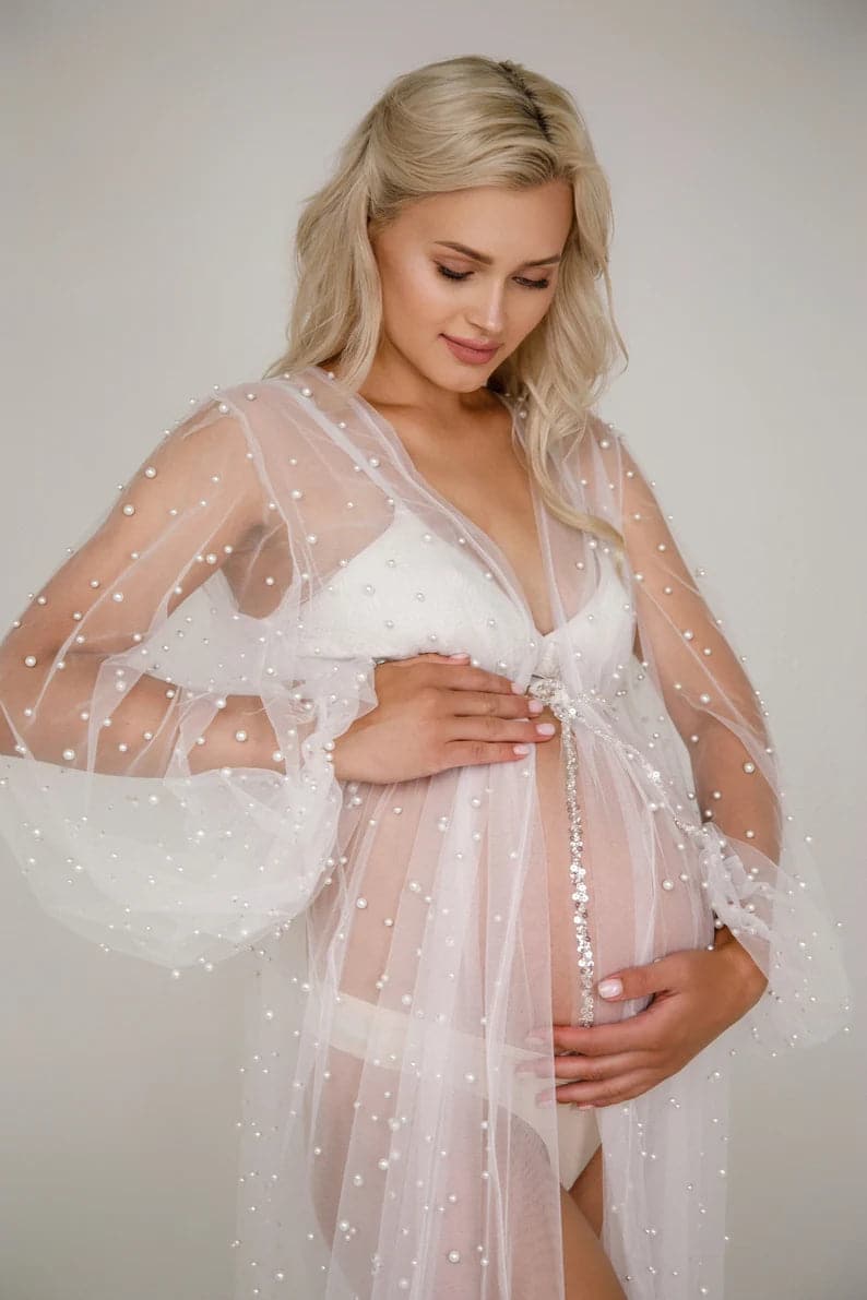 Robe de séance photo de maternité en tulle perlé