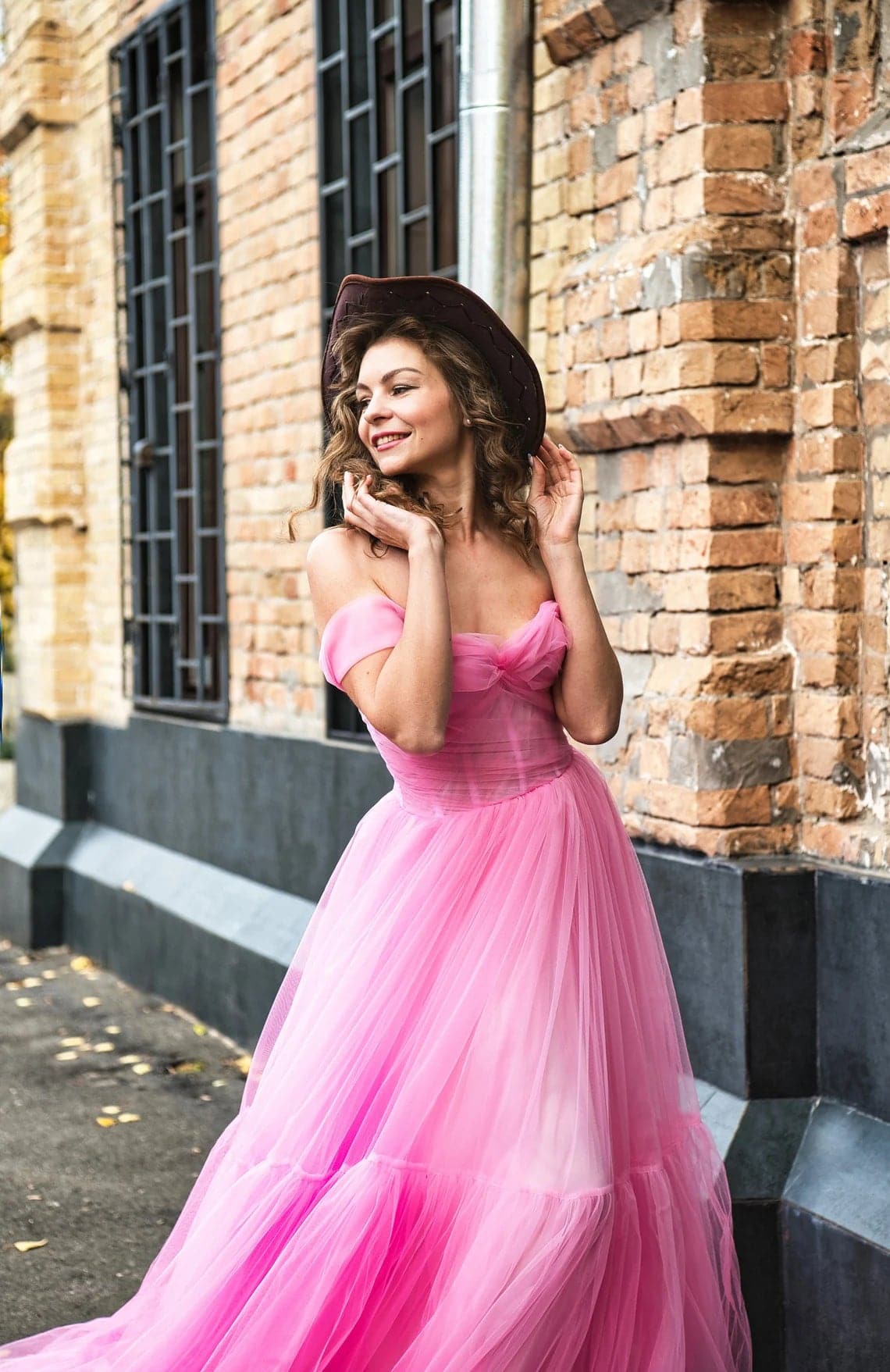 women pink tulle dress