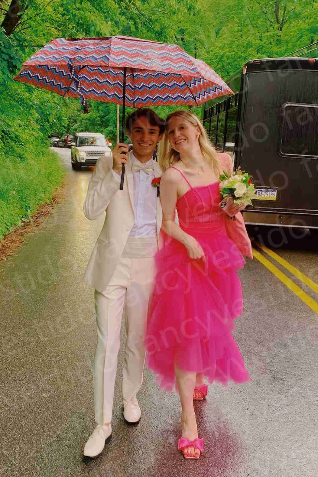 Princess Hot Pink Tiered Tulle Prom Dress VMP103