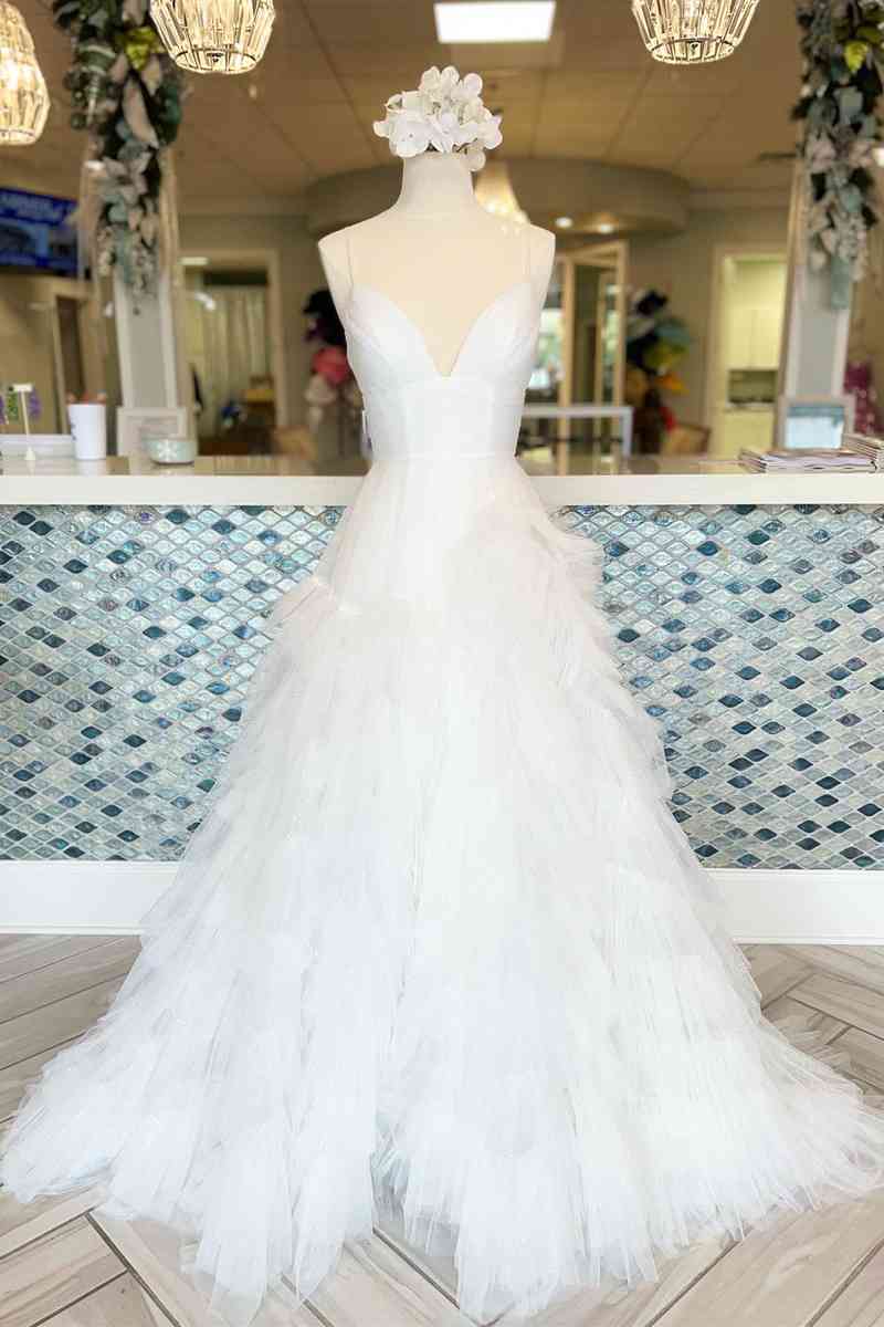 Princess Pink Strappy Frill-Layered A-Line Long Prom Dress – FancyVestido