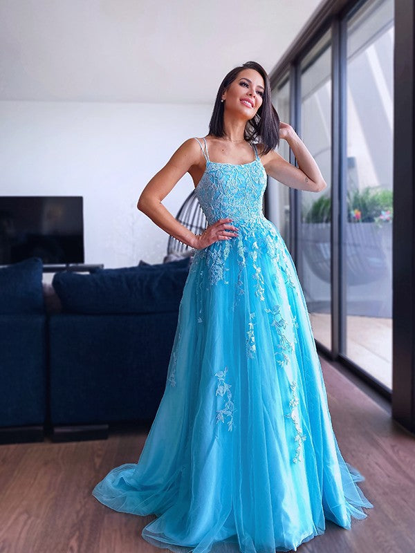 Spaghetti Straps Tulle Sweep Train Dresses VMP125