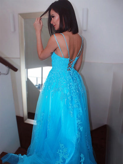 Spaghetti Straps Tulle Sweep Train Dresses VMP125