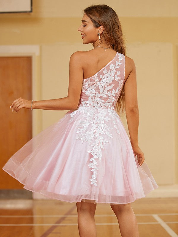 Tulle Homecoming Dresses One Shoulder Short Prom Dress VMH48
