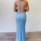 Royal Blue Sequin Mermaid Long Prom Dress VMP86