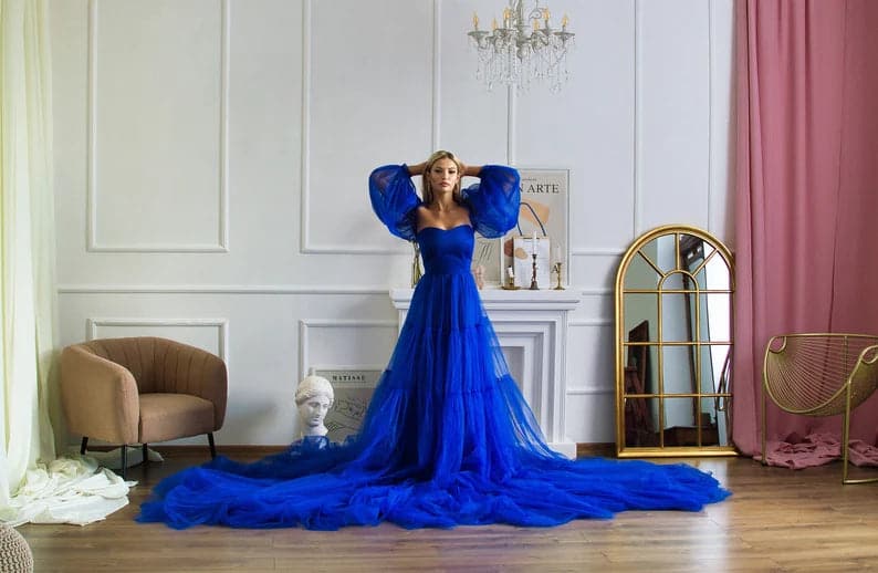 Royal blue tulle dress for Photoshoot