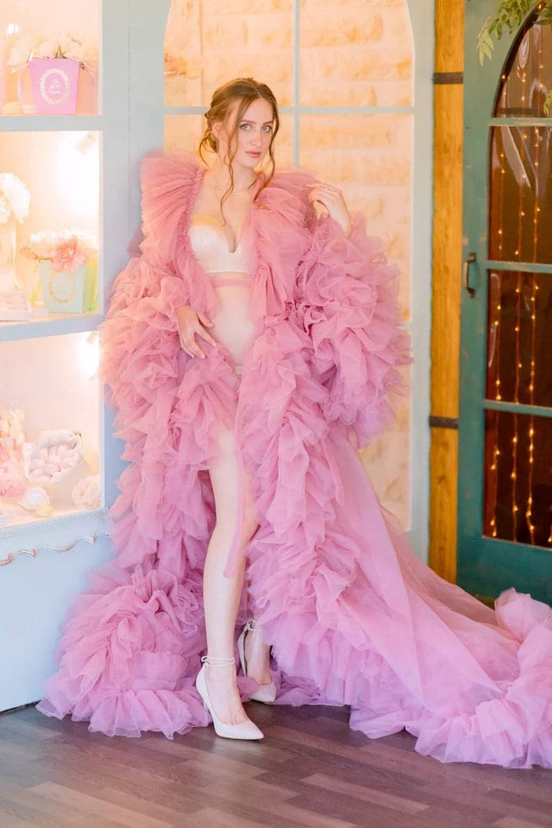 Pink Ruffle Maternity Dresss