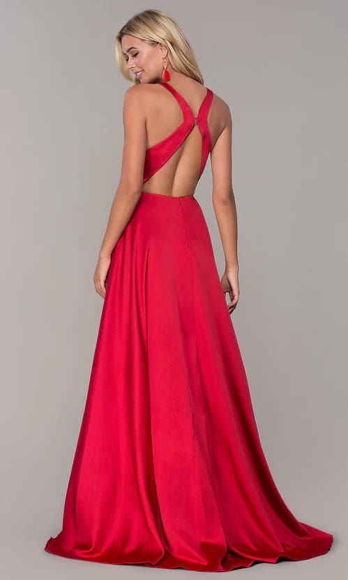 Red Prom Dress Satin Long Red Formal Dress with Open Back VMP51