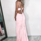 V Neck Mermaid Pink Prom Dress With Slit VMP108