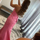 Off Shoulder Rose Gold Sequin Evening Dress with Slit VMP90