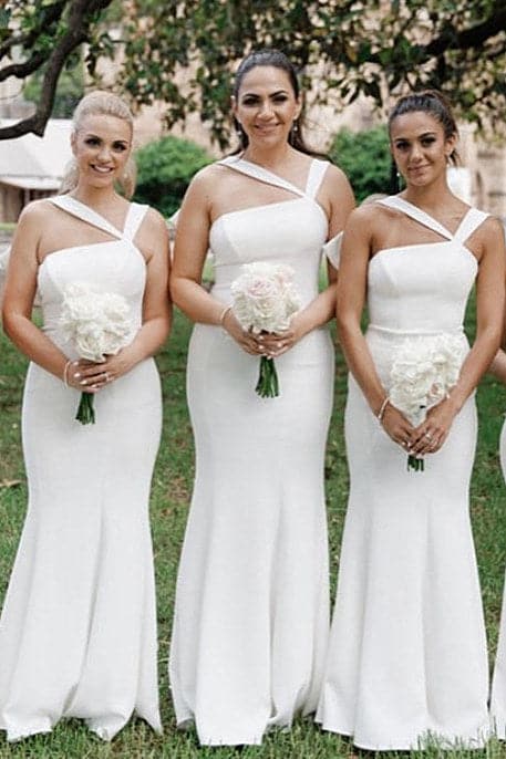 Backless White Mermaid Bridesmaid Dress VMB63