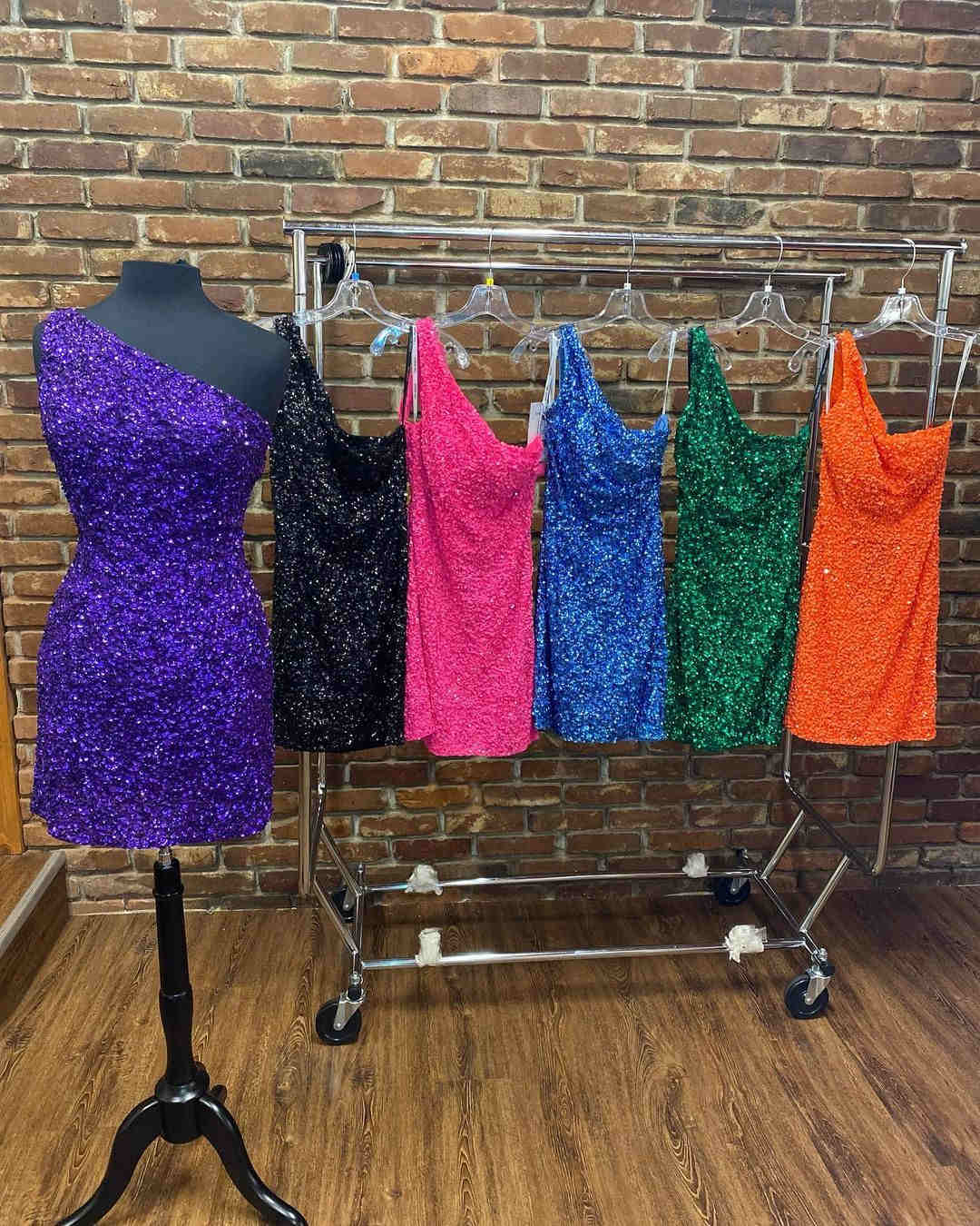 Green One Shoulder Sequin Homecoming Dress