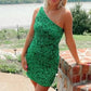 One Shoulder Hot Pink Tight Homecoming Dress VMH17