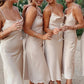 Champagne Bridesmaid Dress Spaghetti Straps Tea Length VMB28