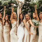 Champagne Bridesmaid Dress Spaghetti Straps Tea Length VMB28