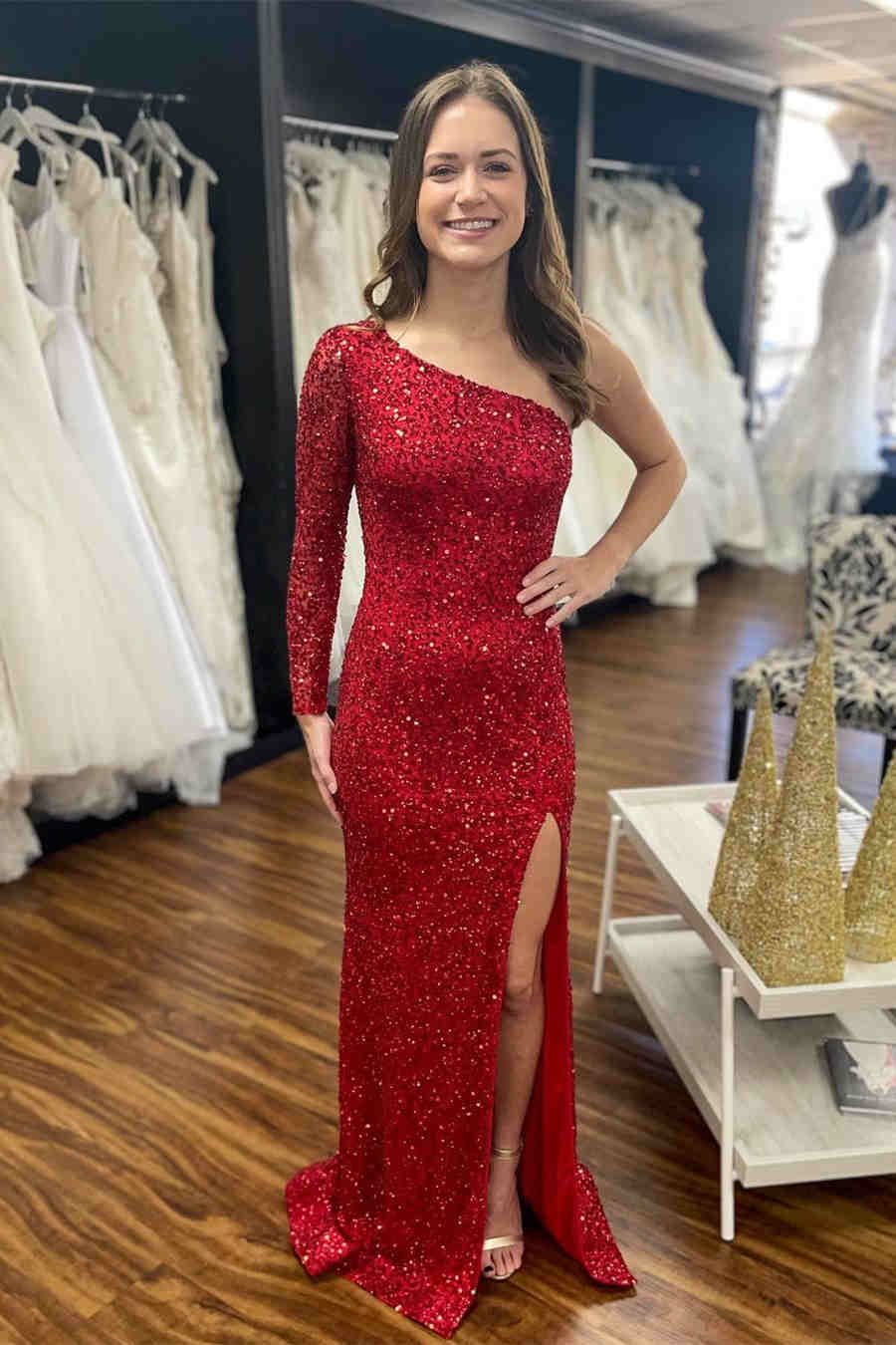 Sparkly Blue Sequind Long Sleeve Prom Dress VMP101