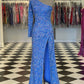 Sparkly Blue Sequind Long Sleeve Prom Dress VMP101