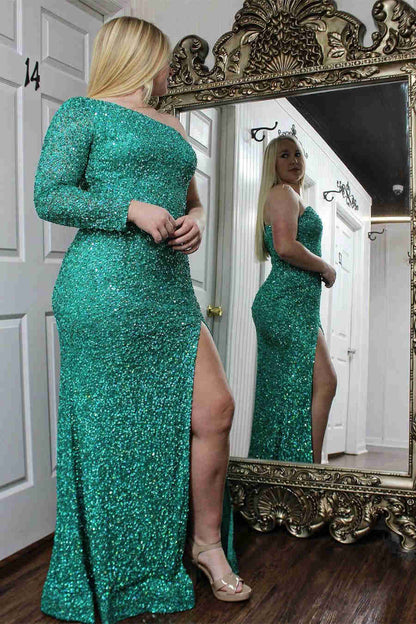 Sparkly Blue Sequind Long Sleeve Prom Dress VMP101