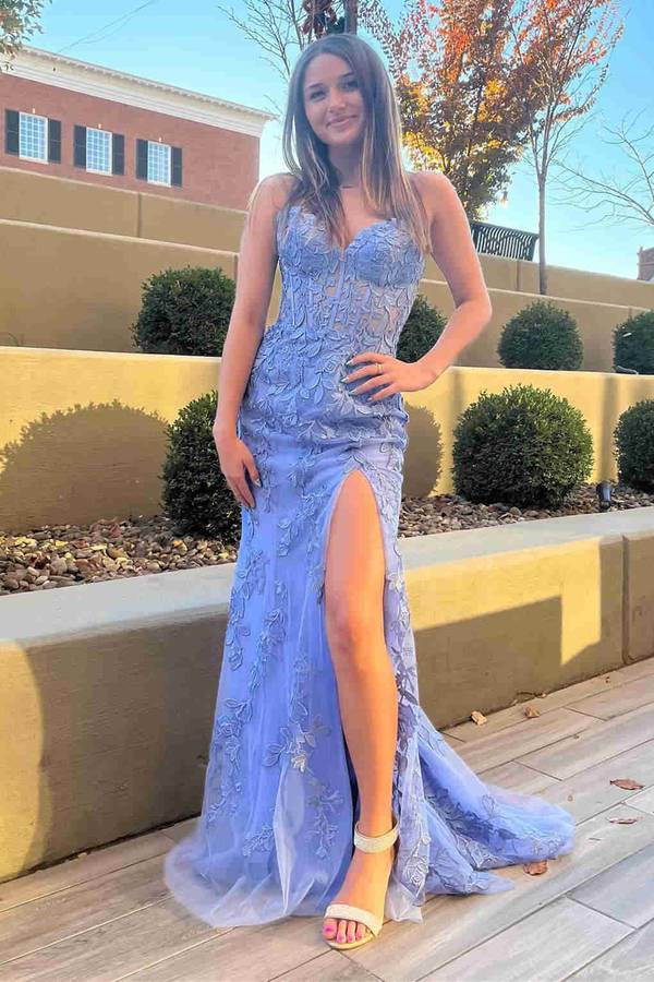 Corset Lace Long Prom Dress With Slit VMP116