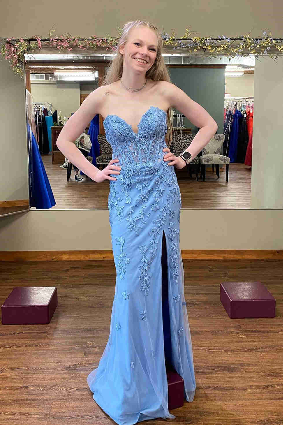 Corset Lace Long Prom Dress With Slit VMP116