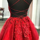 Lace Appliqued Red Short Homecoming Dress VMH22