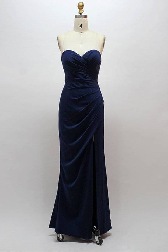 Navy Blue satin bridesmaid dress