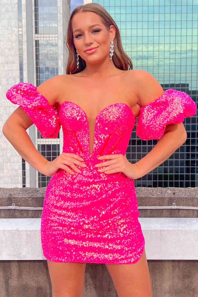Hot Pink Tight Homecoming Dress