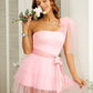Tulle Belt One-Shoulder Short/Mini Dresses  VMH50