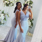 White Mermaid Bridesmaid Dress VMB60