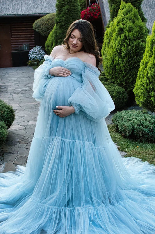 long sleeve off the shoulder maternity dress