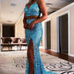 Two Piece Orange Sequins Long Prom Dress VMP94