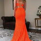 Two Piece Orange Sequins Long Prom Dress VMP94