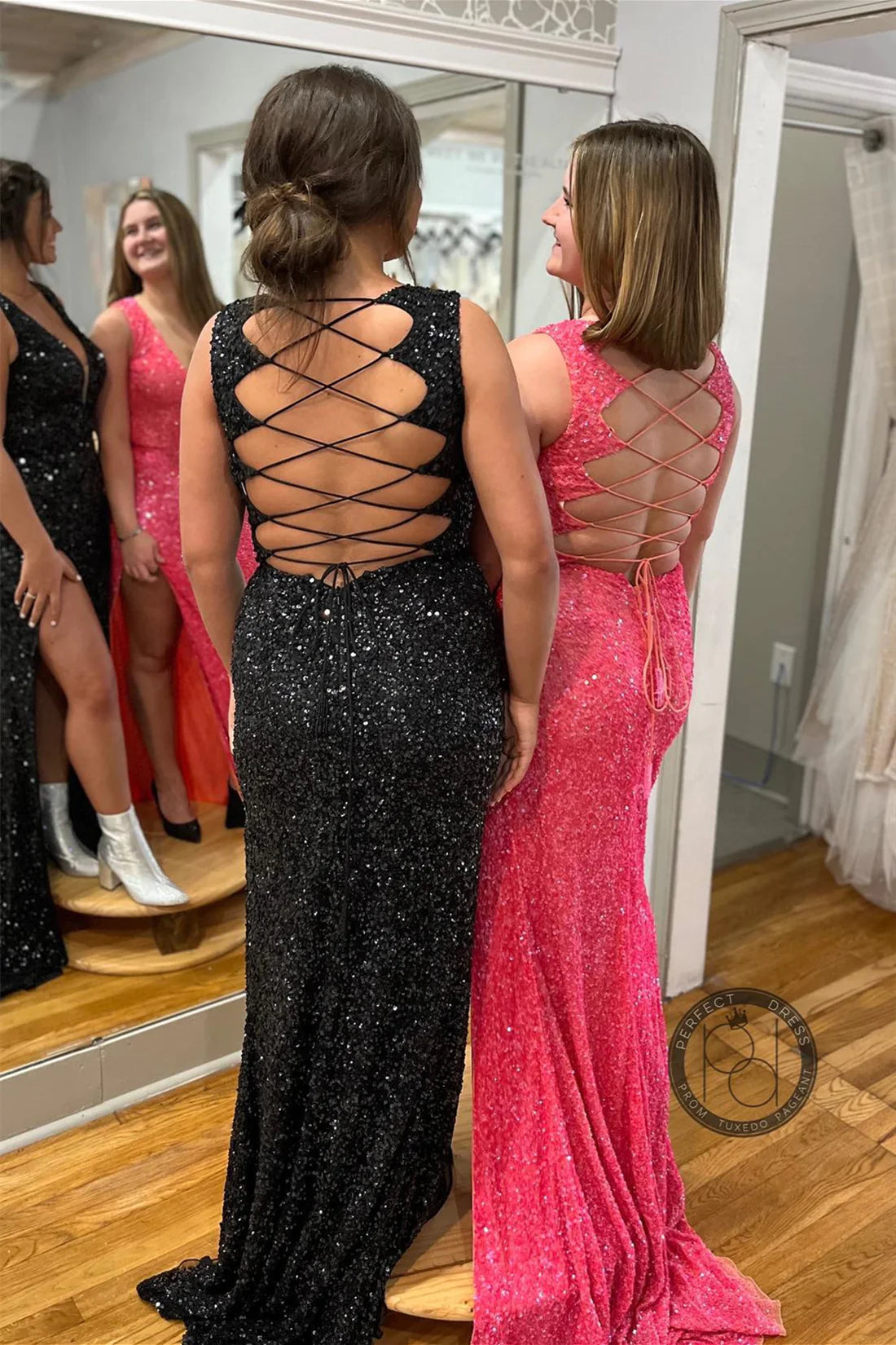 Lace-Up Back Sequins Prom Dress With Slit VMP147