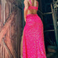 Hot Pink Sequined Prom Dress With Slit VMP110