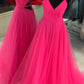 Hot Pink Long Prom Dress With Lace Up Back VMP98