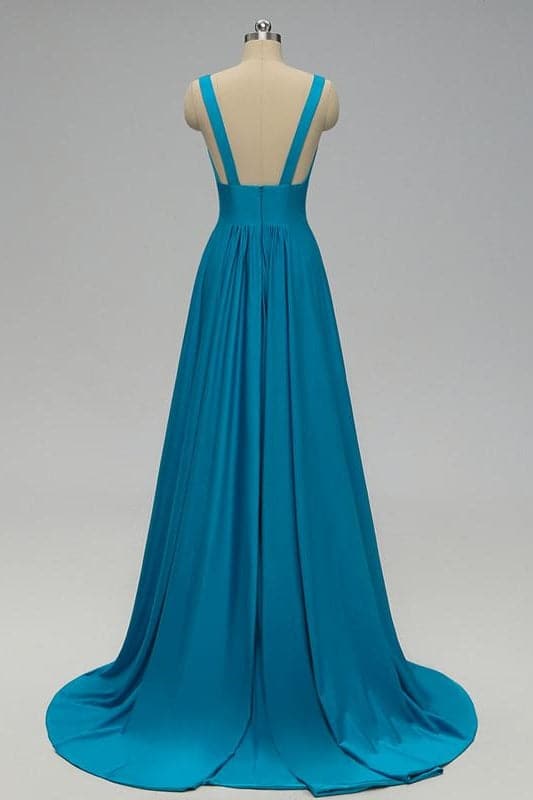 Empire Blue Bridesmaid Dress with Side Slit VMB48