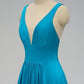 Empire Blue Bridesmaid Dress with Side Slit VMB48