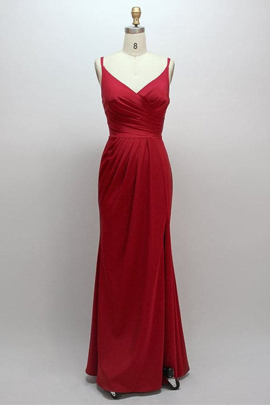 Red v neck bridesmaid gown