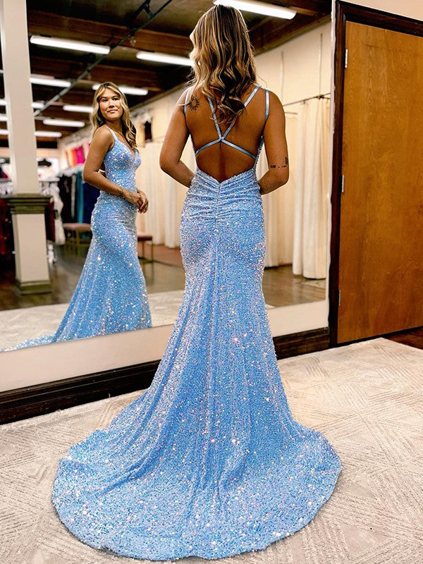 Velvet Sequins Ruched Prom Dresses VMP139