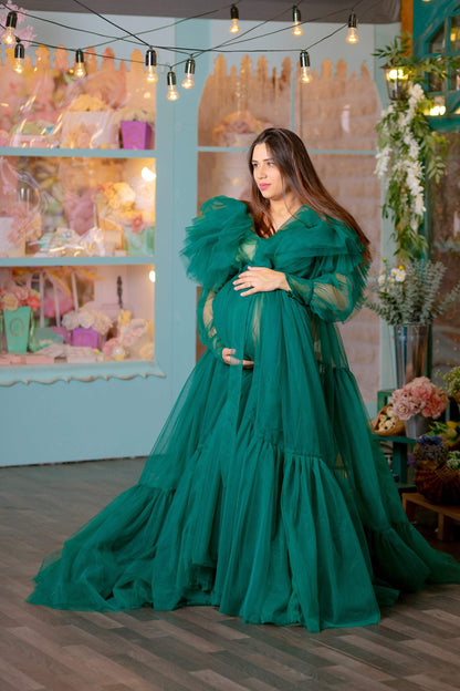 Robe de maternité en tulle vert émeraude pour séance photo VMR26
