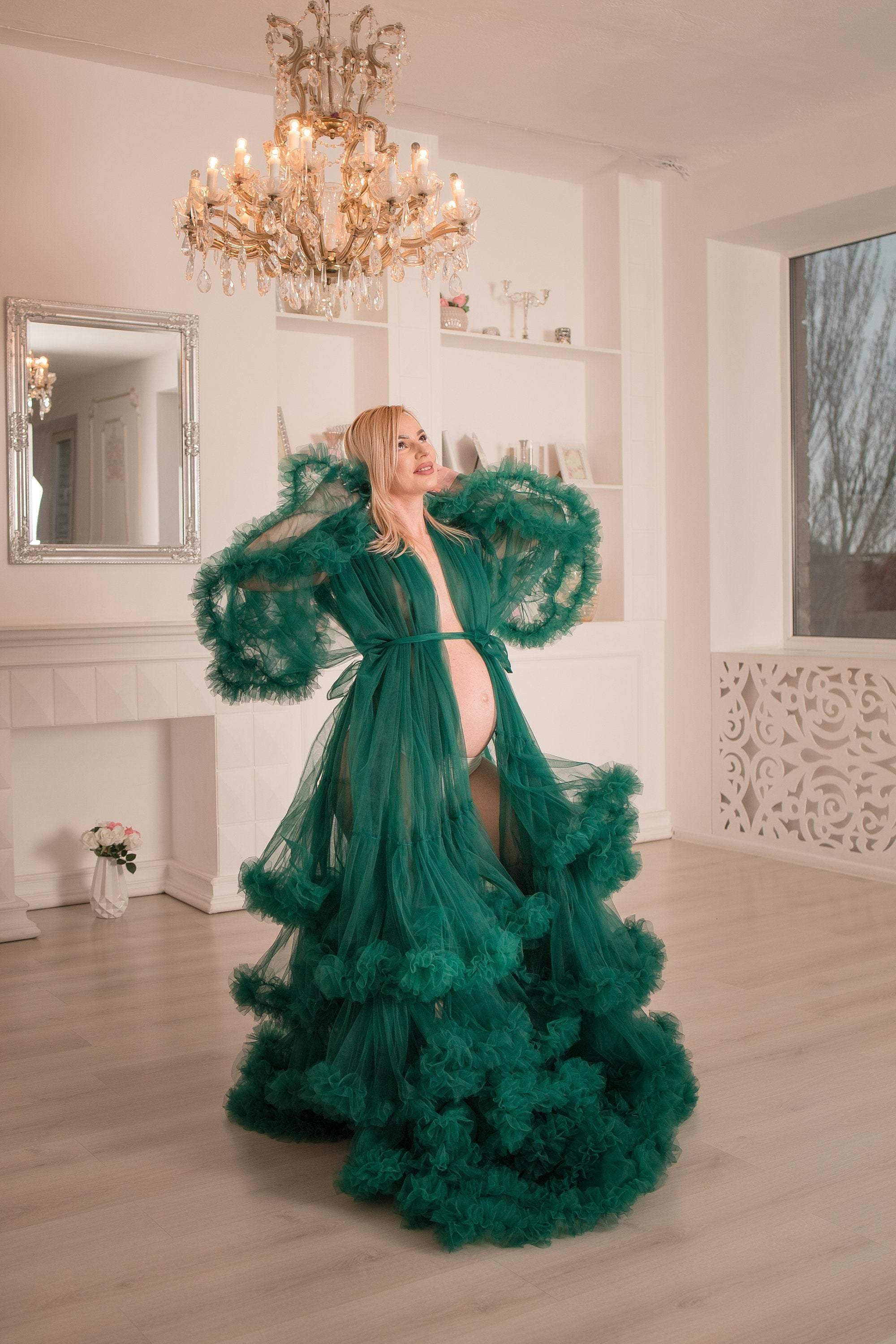 Emerald Green Maternity dress Sheer Maternity Photoshoot Dress ...