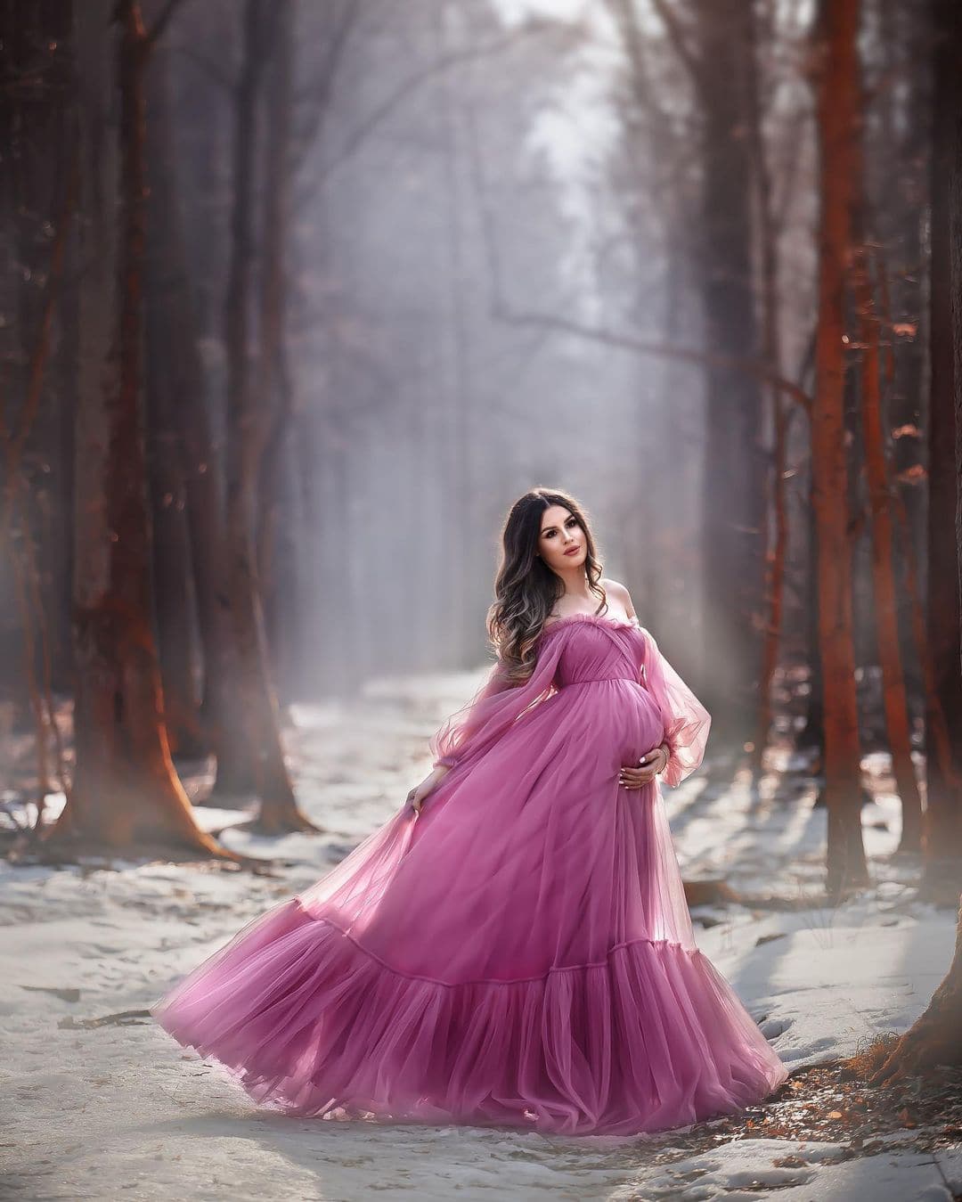 mauve maternity photoshoot dress