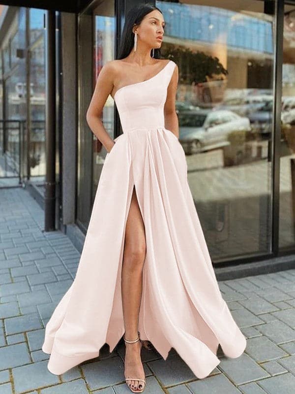 One Shoulder Hot Prom Dresses Sleeveless Floor Length Dresses
