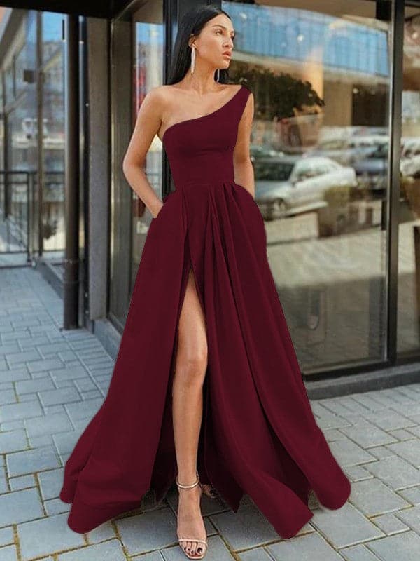 One Shoulder Hot Prom Dresses Sleeveless Floor Length Dresses