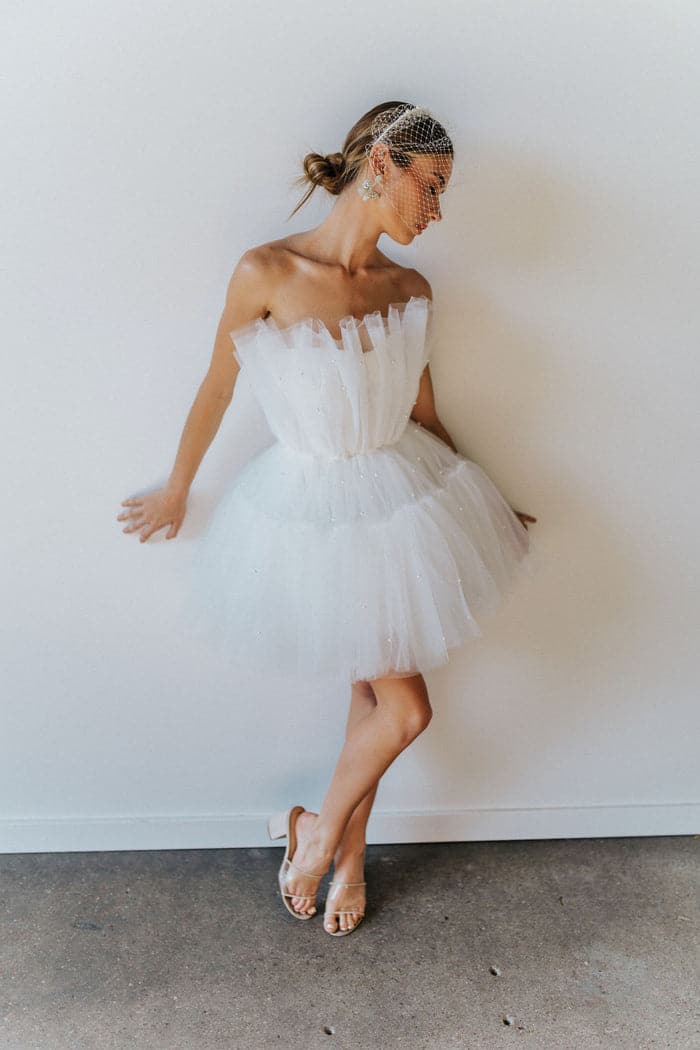 Strapless Prom Dress Pearled Mini Dress VMH5