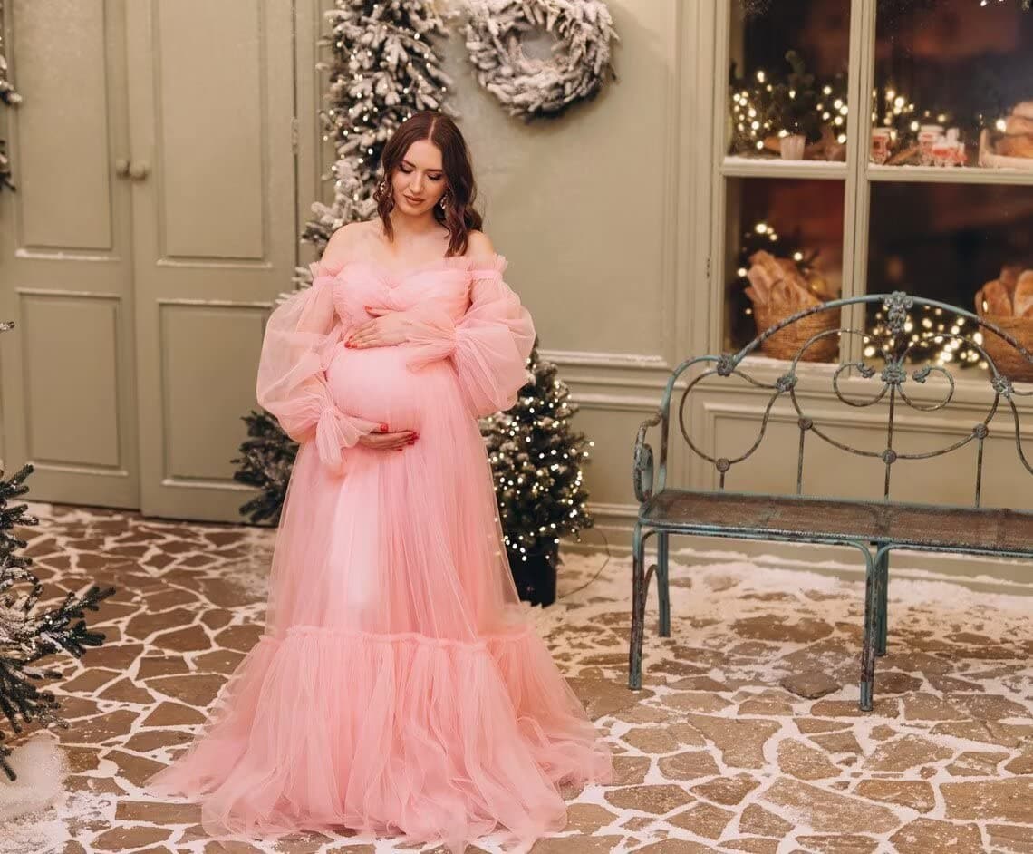 pink maternity photoshoot dress